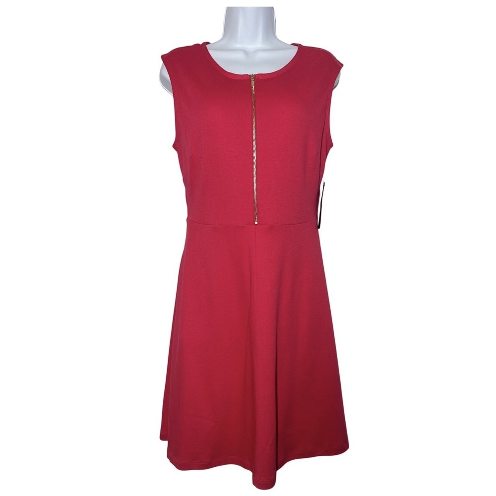 NWT!  NY&Co. Women's Pink Knit Fit and Flare Front Zip Dress with Pocket, Sz: S